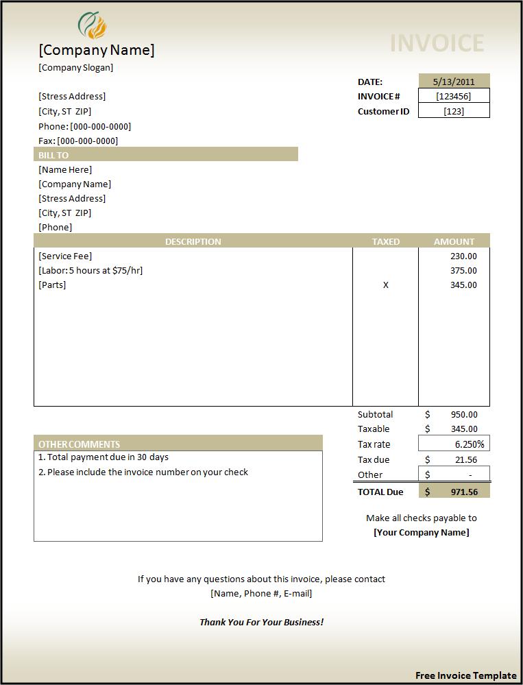 online bill format word