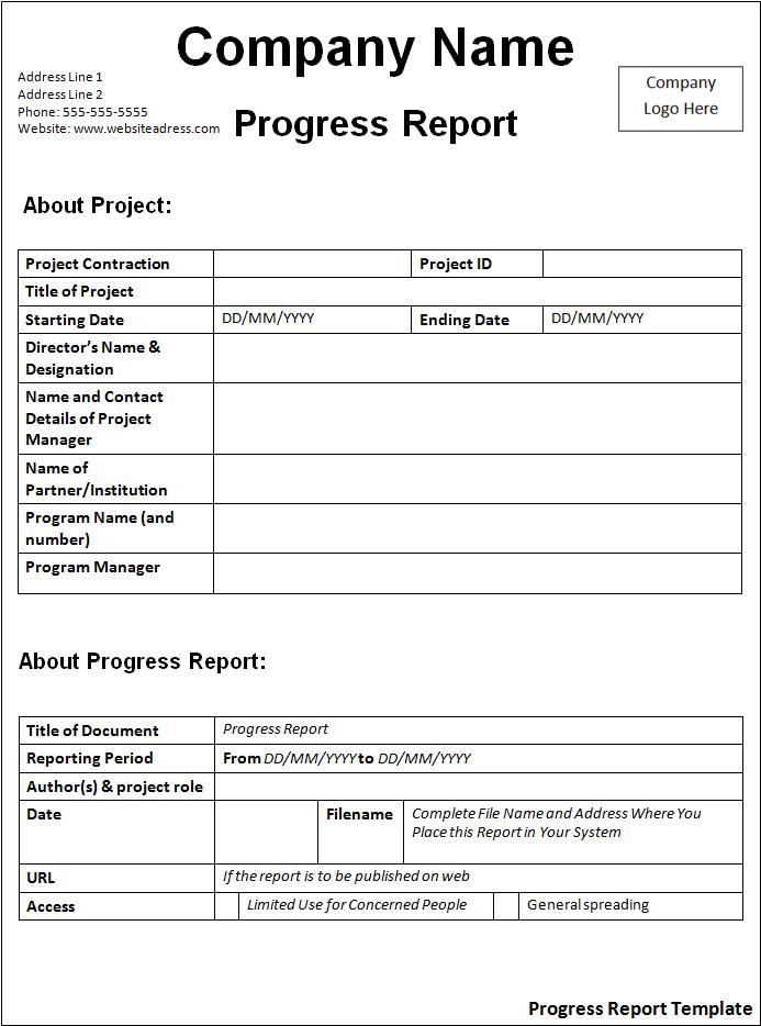 Free Progress Report Template | Free Word's Templates