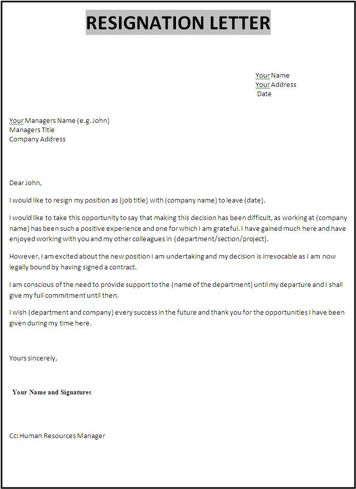 Resignation Letter Template