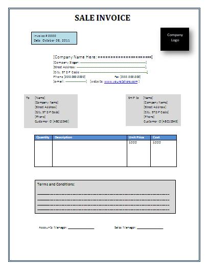 Sales Invoices Templates Word