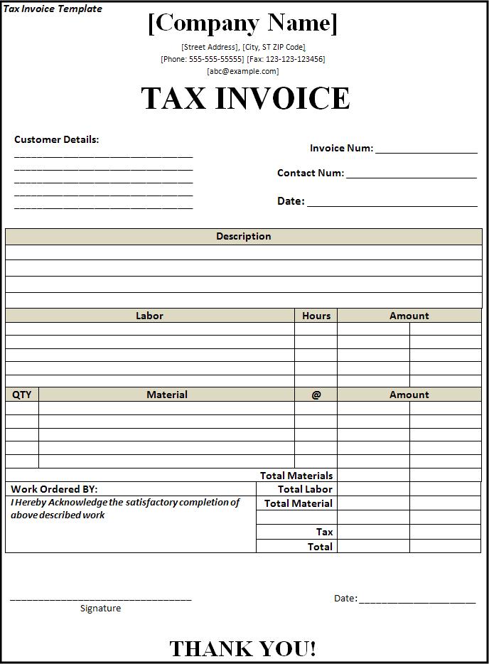Tax Invoice Template Free Word's Templates