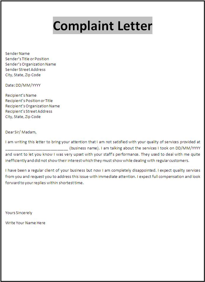 Complaint Letter Template  Free Word's Templates