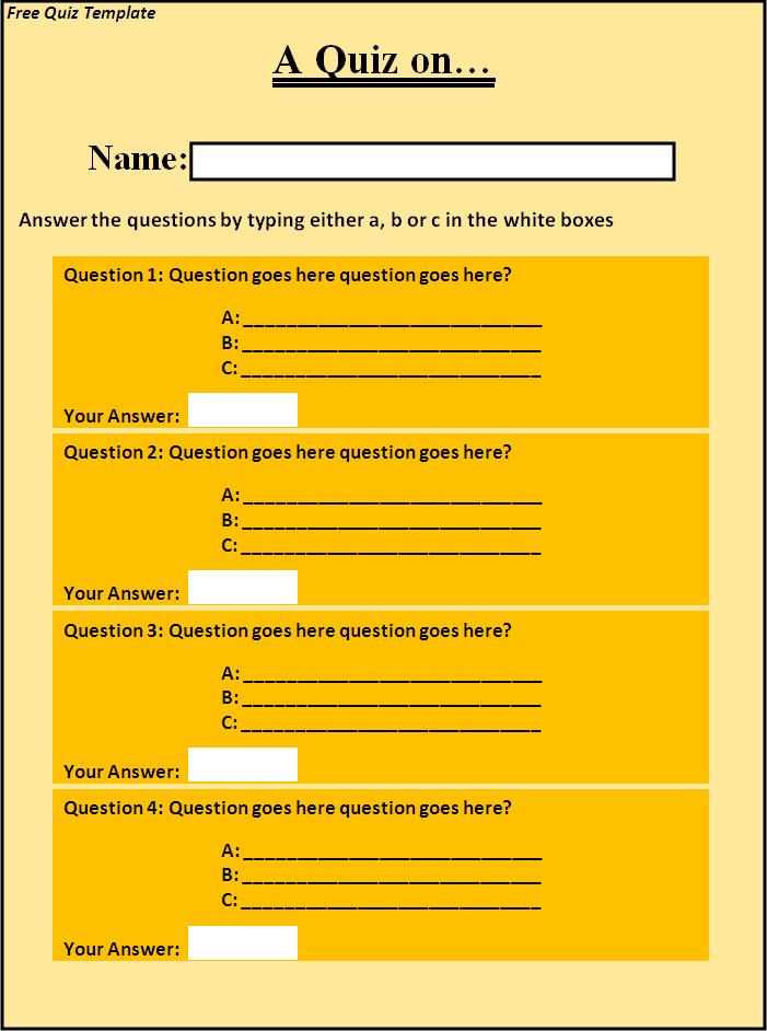 Free Quiz Template Free Word Templates
