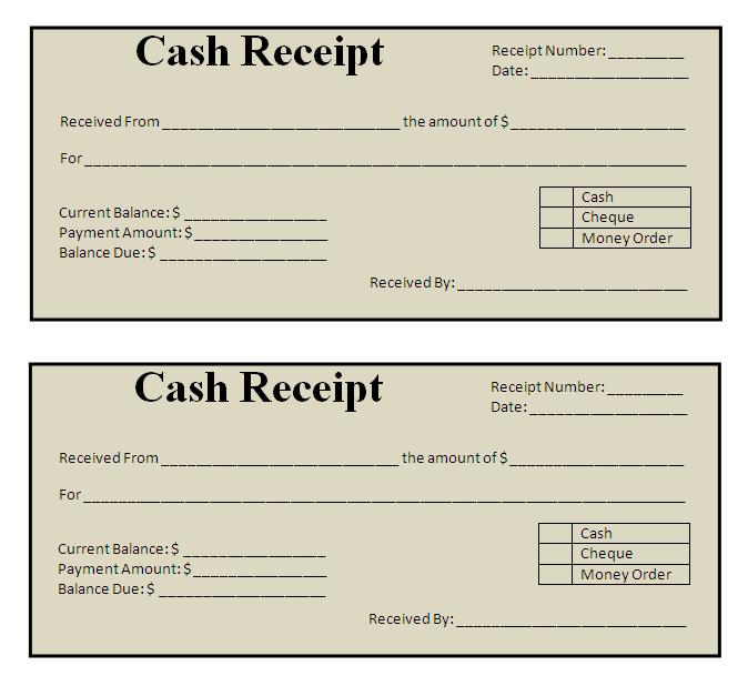 Receipt For Money Template