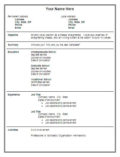resume templates free printable free resume templates