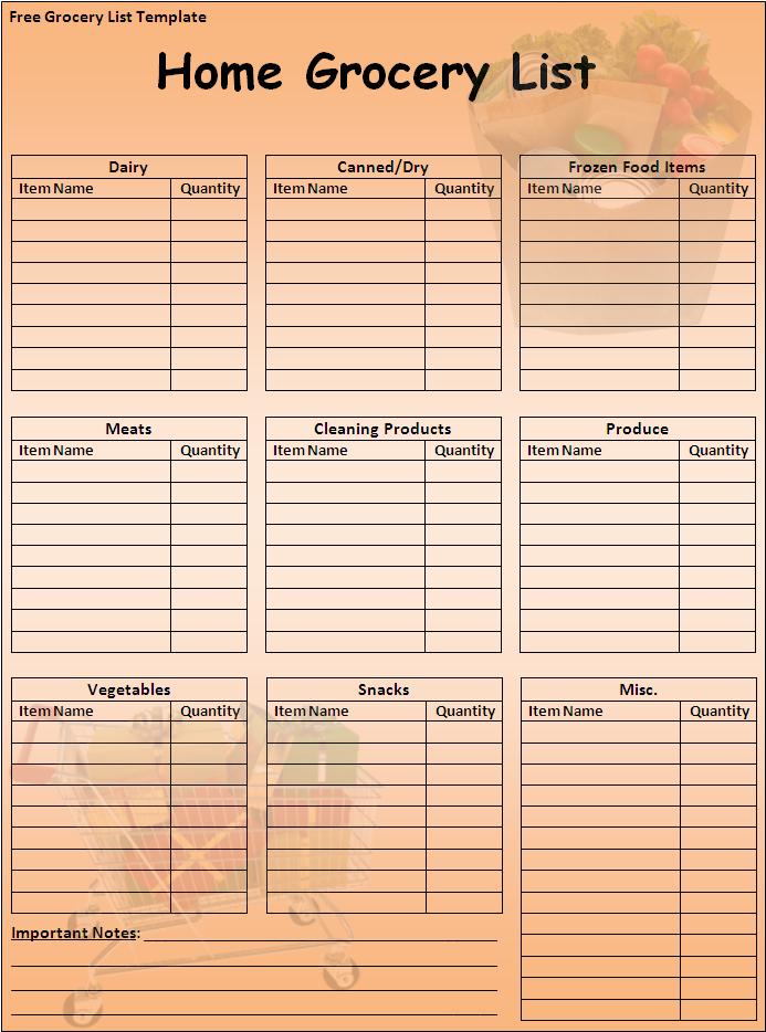 Printable Grocery List | Free Word Templates