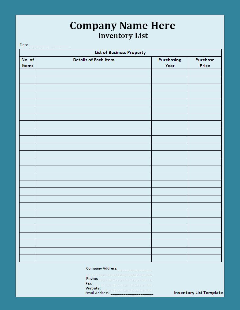 Inventory List Draft Free Word Templates