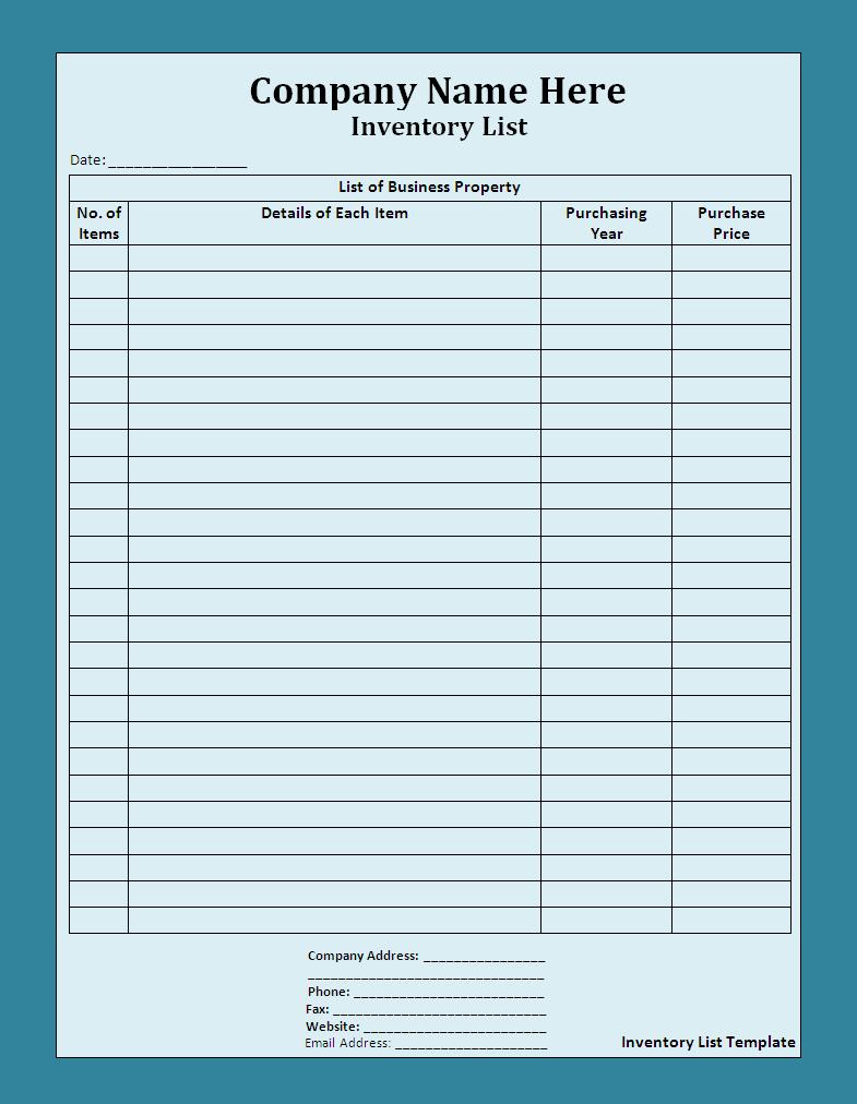 Free Inventory List Template Free Word s Templates