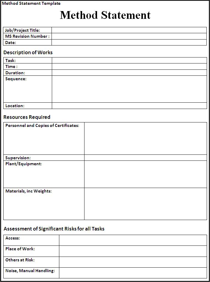 Format Of Method Statement