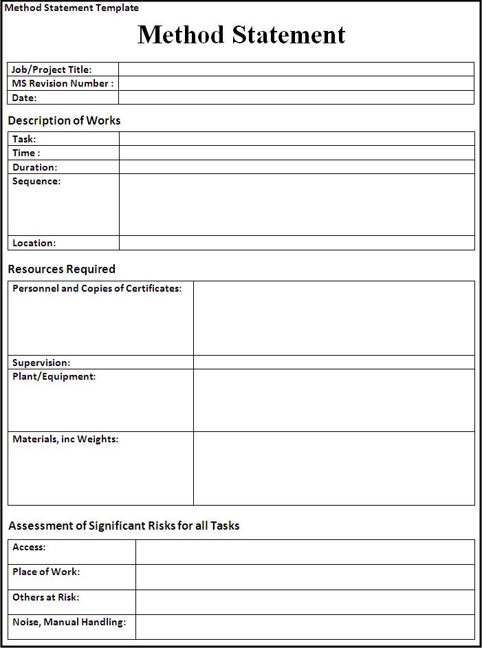 Blank Method Statement Template Free Word s Templates