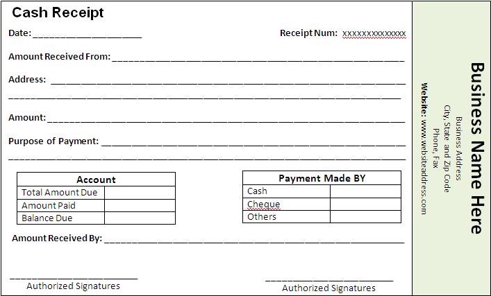 Receipt For Money Template