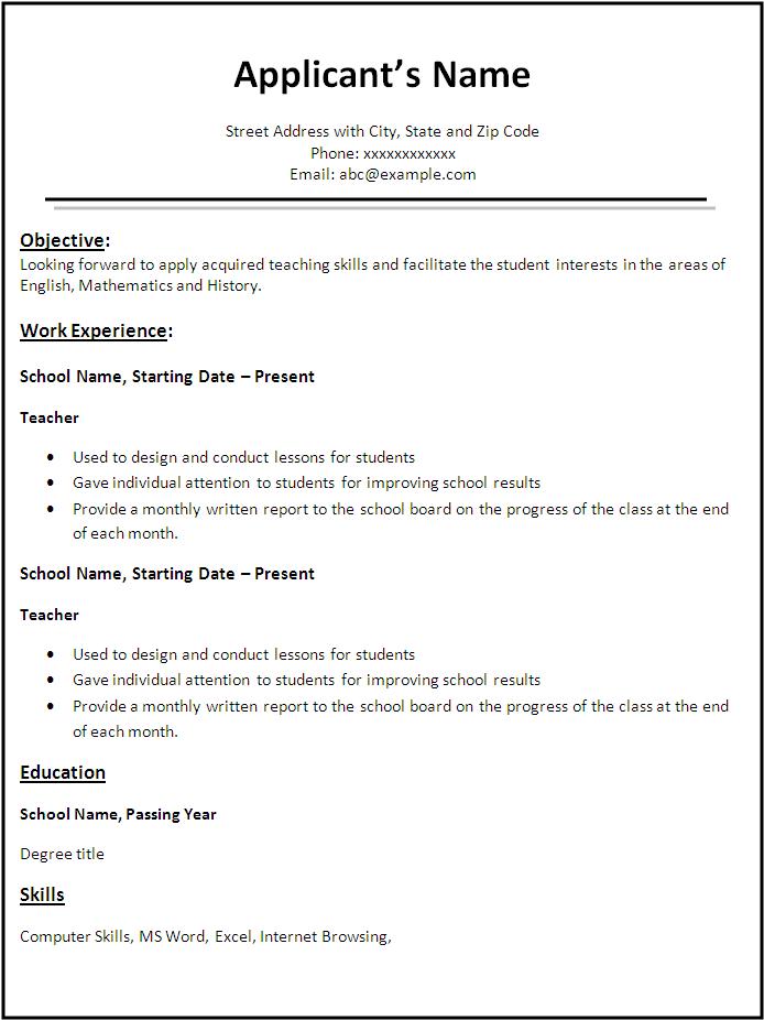 Free Teacher Resume Format | Free Word's Templates