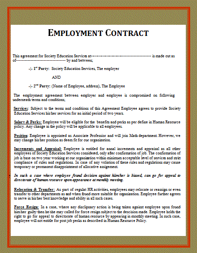 Temporary Employment Contract Templates