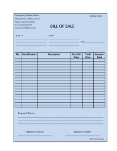 Bill of Sales Template | Free Word Templates