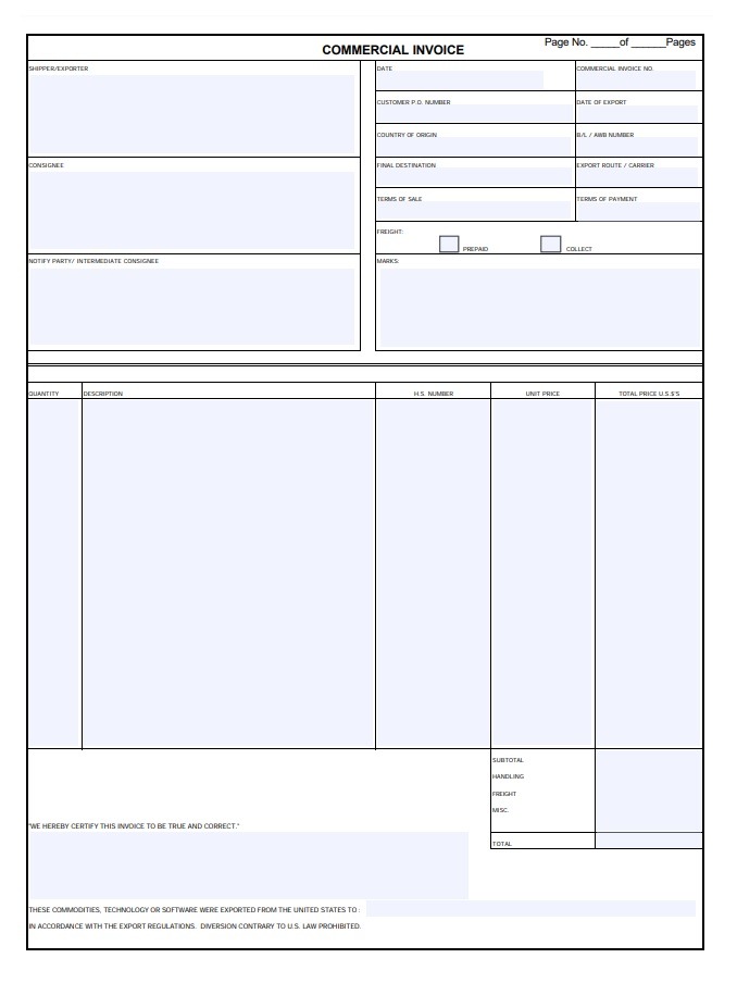 Blank Invoice Template Free Word Templates