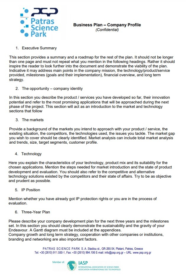 business profile in business plan