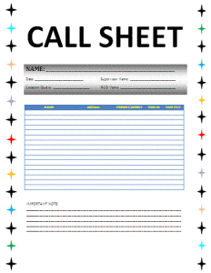 Call Sheet Template – Free Word Templates