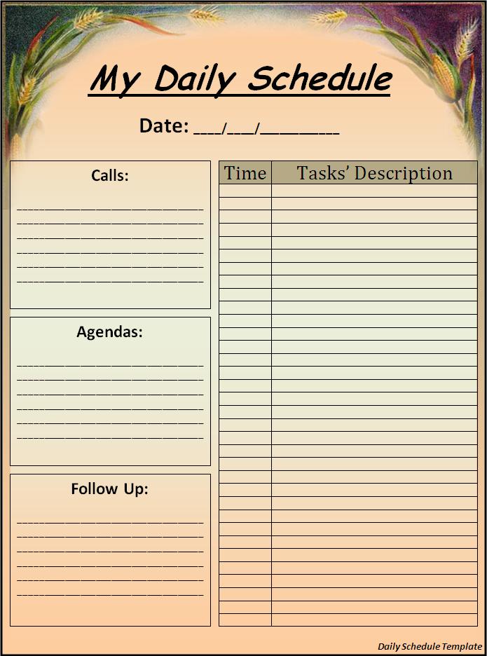 Daily Schedule Template