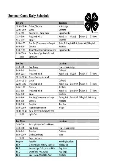 Summer Camp Daily Schedule Template from www.wordstemplates.org