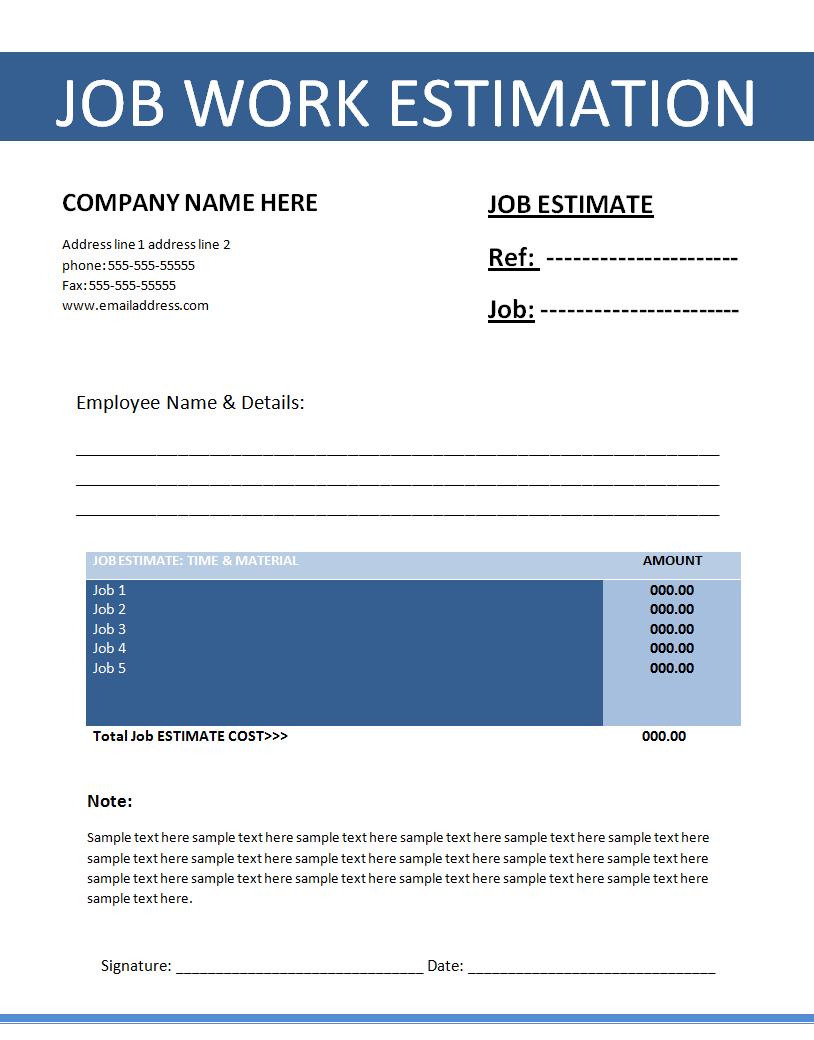 Job Estimate Word Template  Free Word Templates Intended For Work Estimate Template Word