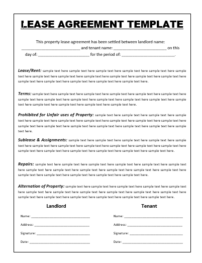 Property Lease Agreement Template from www.wordstemplates.org