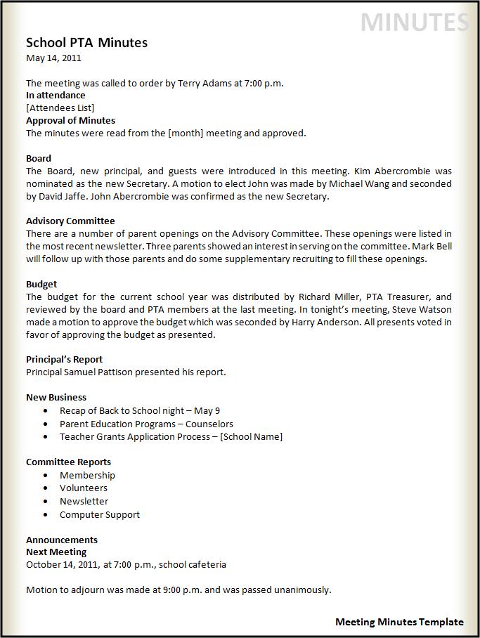 Informal Meeting Minutes Template