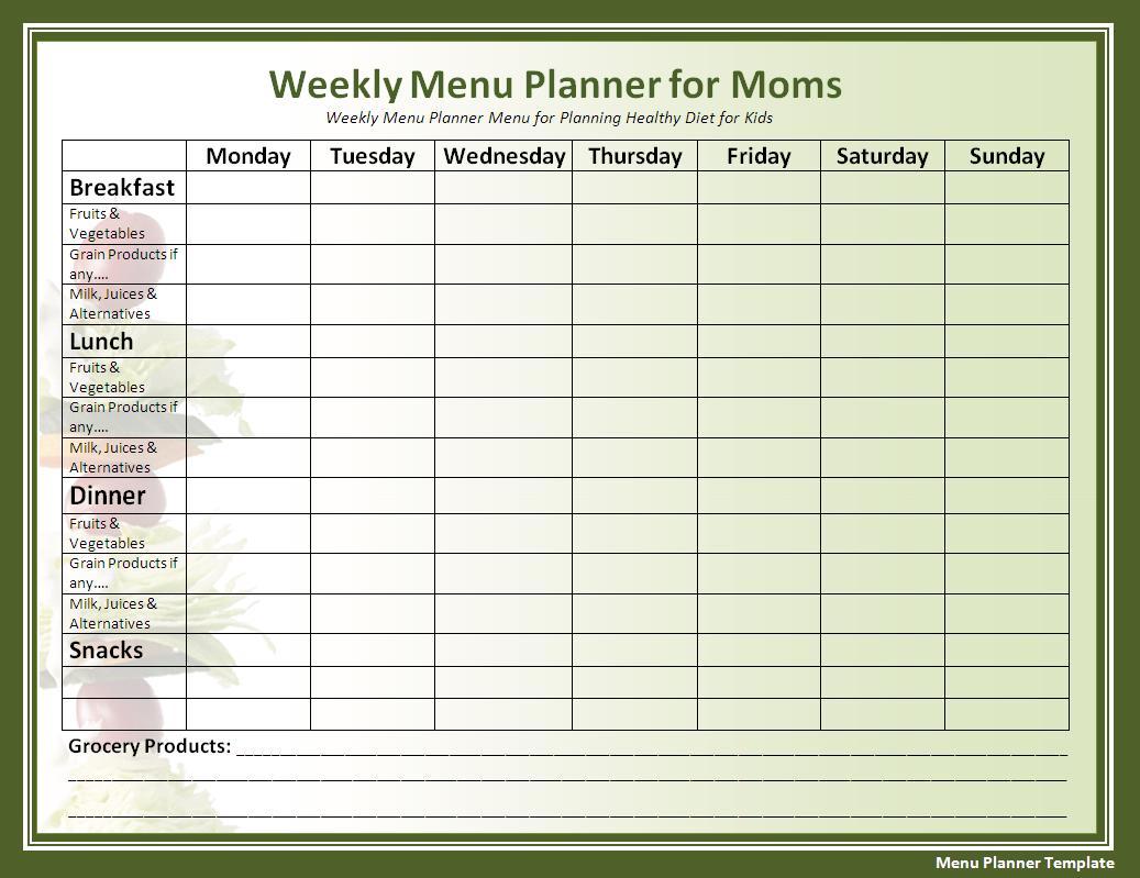 Free Menu Planner Template Free Word Templates