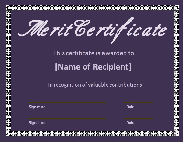 Certificate of Merit Template