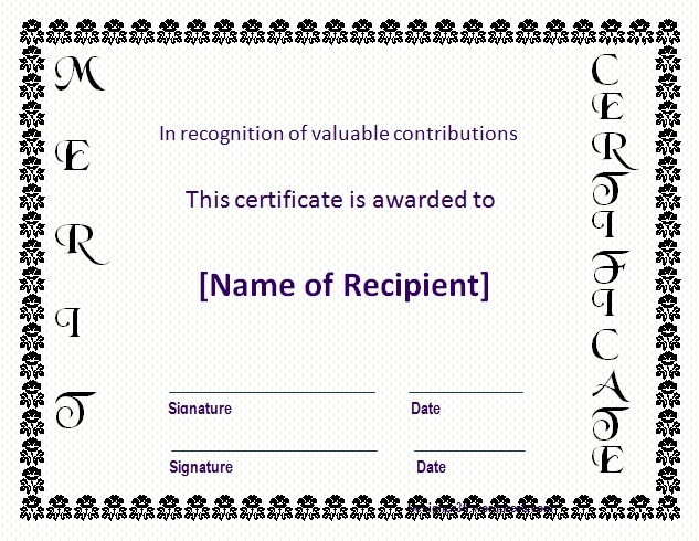 Certificate of Merit Template