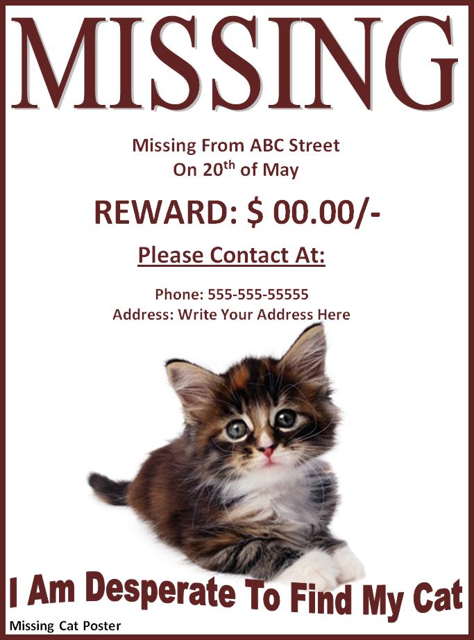 Missing Pet Poster Design | Free Word Templates