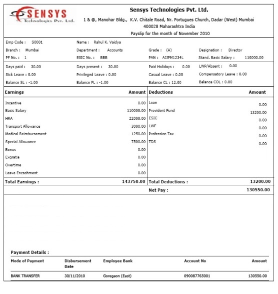 Payslip Form