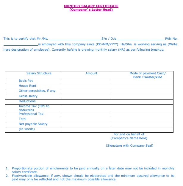 Salary Certificate Template