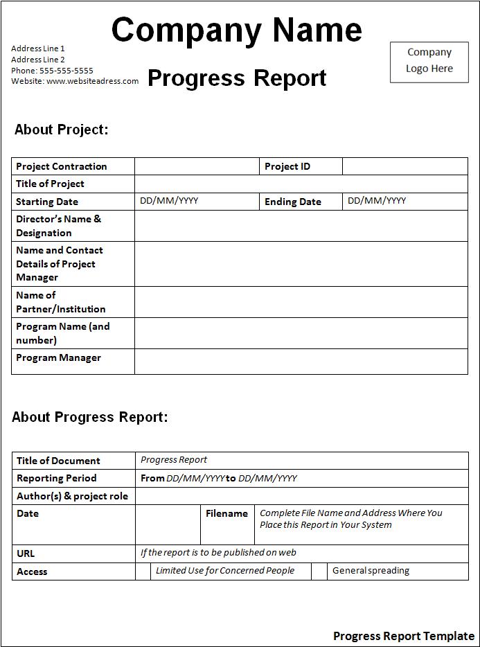 Free Progress Report Template Free Word Templates