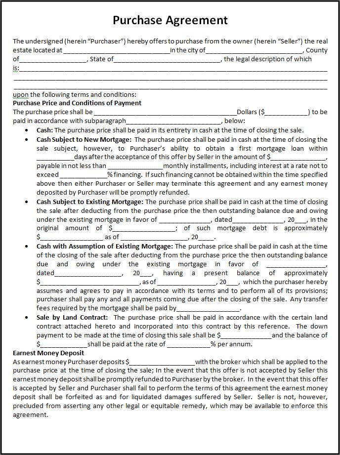 Purchase Agreement Template Word