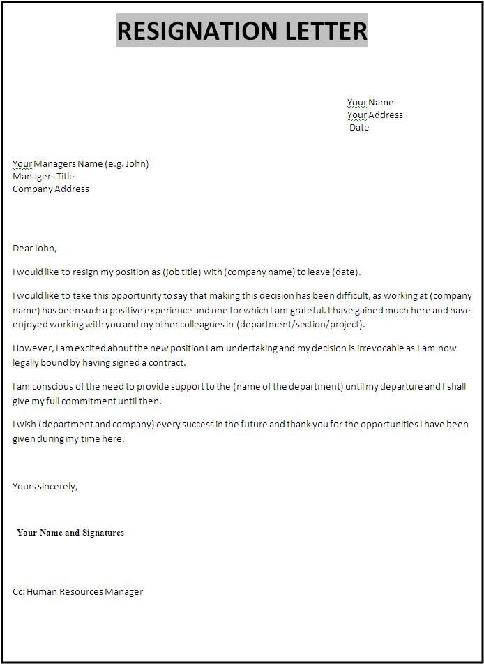 Free Resignation Letter Format Free Word Templates