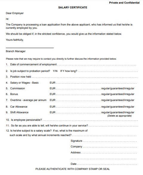 Salary Certificate Template