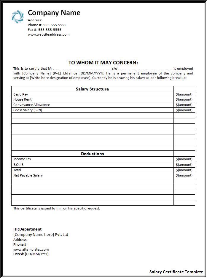 salary certificate format