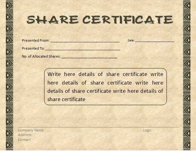 share certificate template