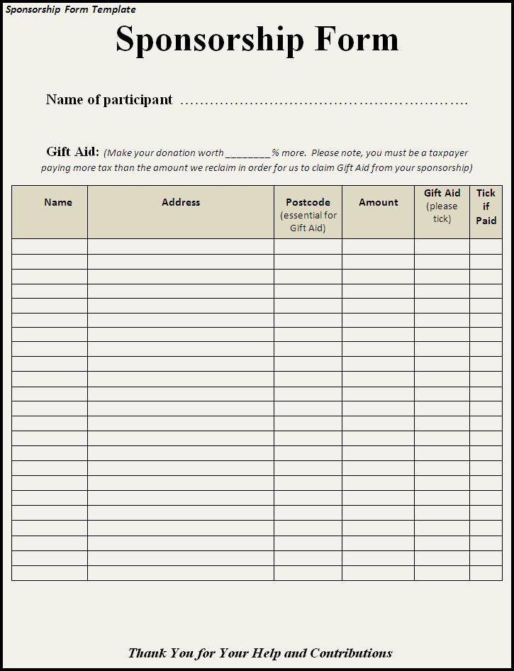 Sponsorship Form Template Free Word Templates