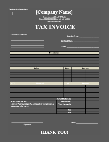 microsoft word tax invoice template