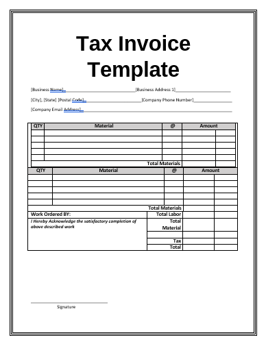 Tax Invoice Template Doc