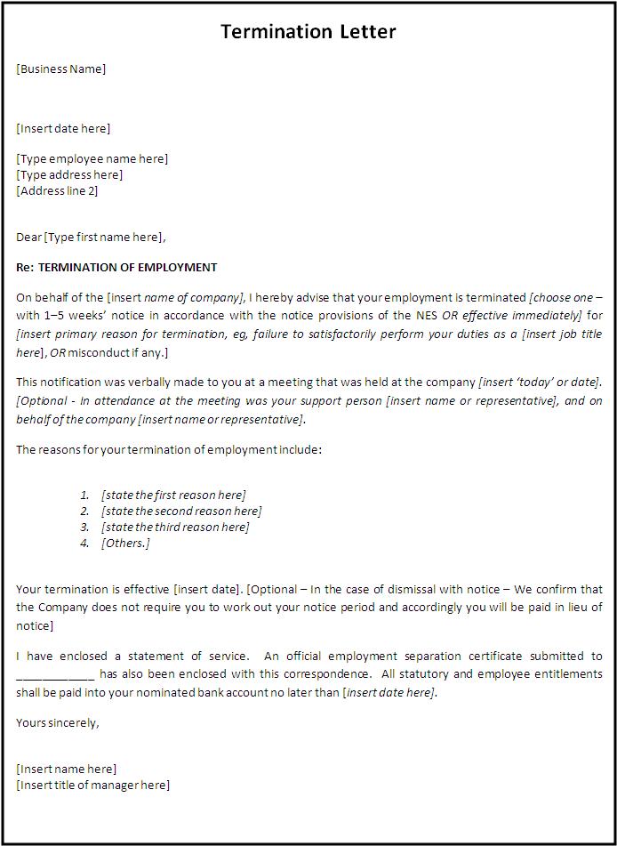 Termination Of Employment Letter Sample from www.wordstemplates.org