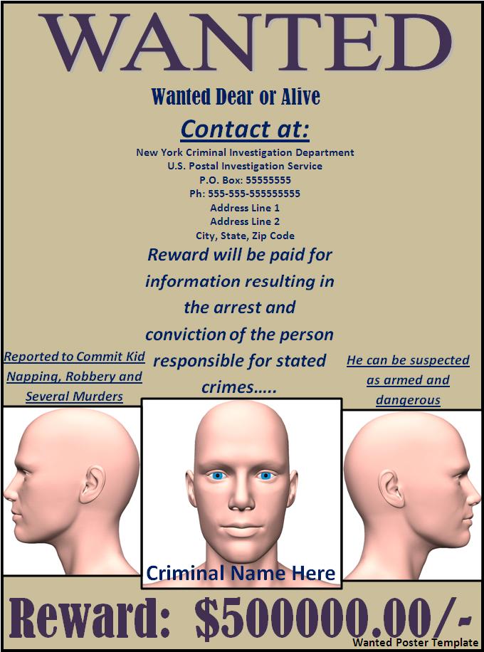 Wanted Poster Sample | Free Word Templates
 Example Of A Wanted Poster