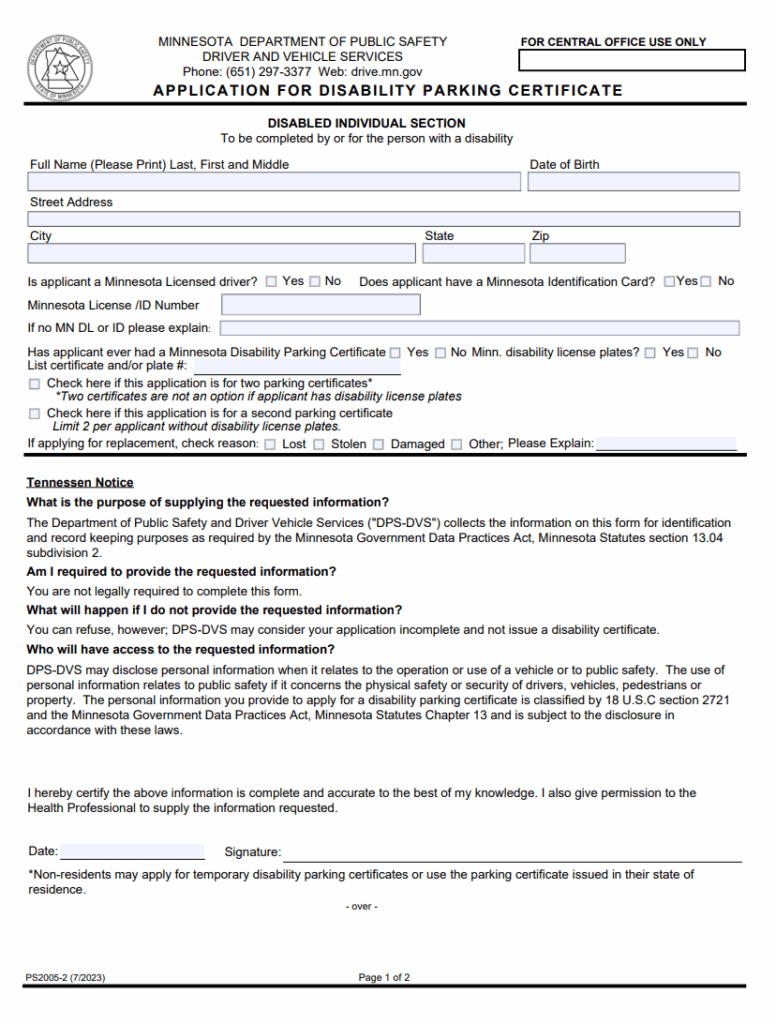 Disability Parking Certificate Form