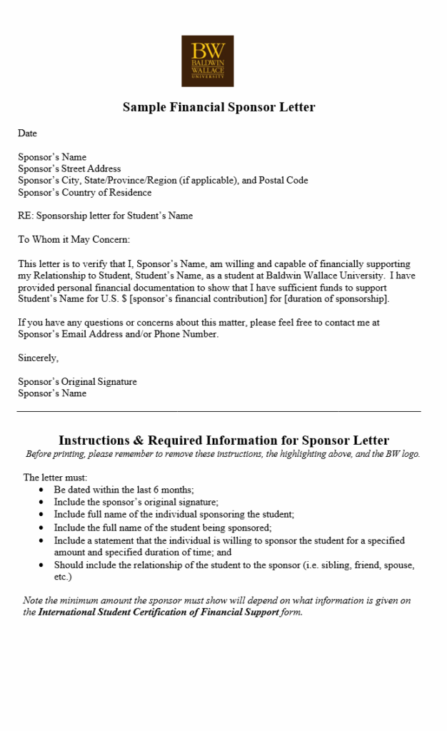 Financial Sponsorship Letter Template