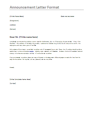 Contoh Announcement Letter