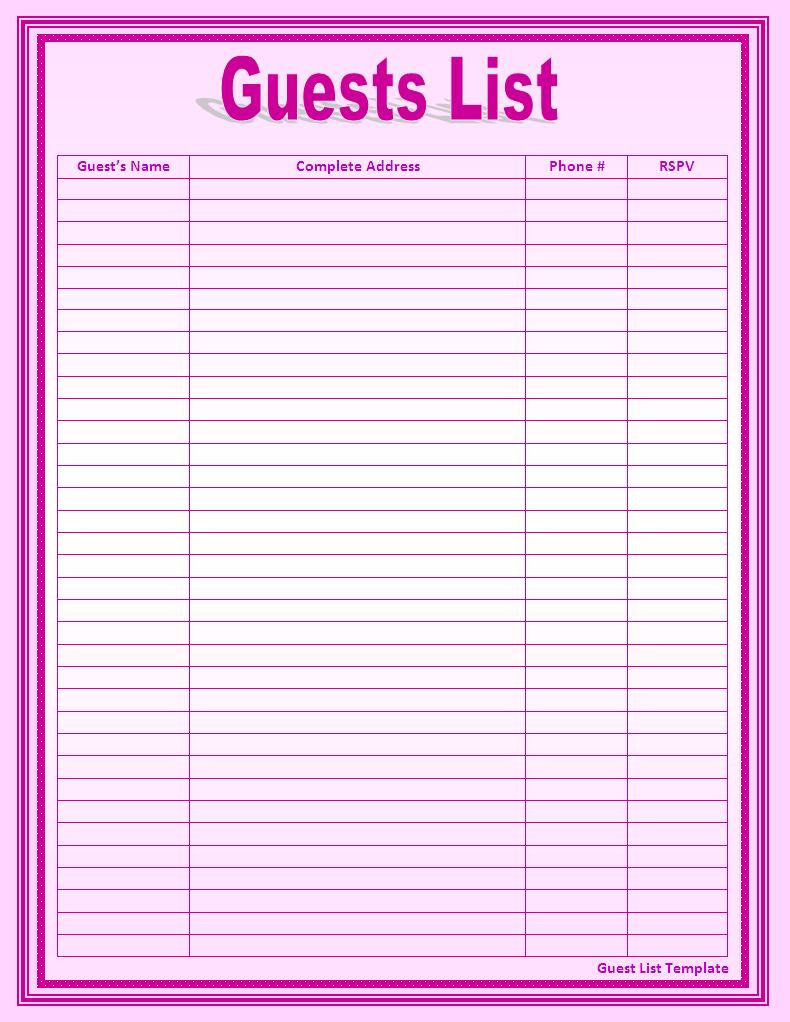 guest list Template