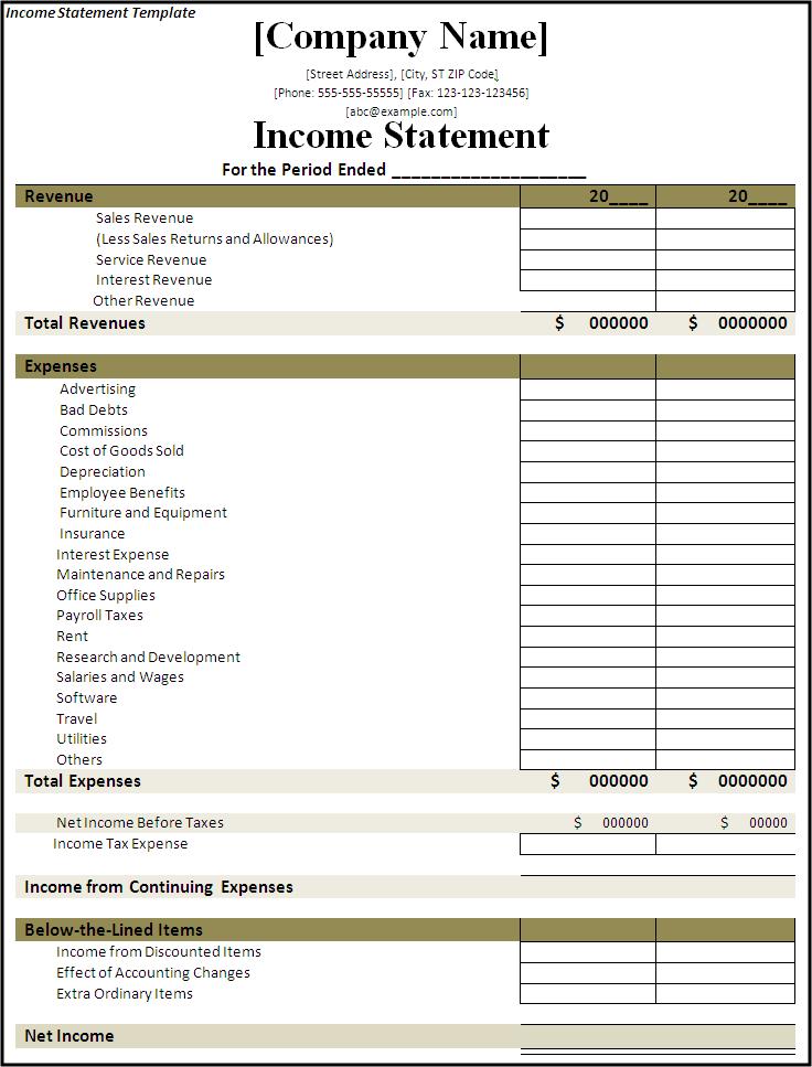 financial statement template