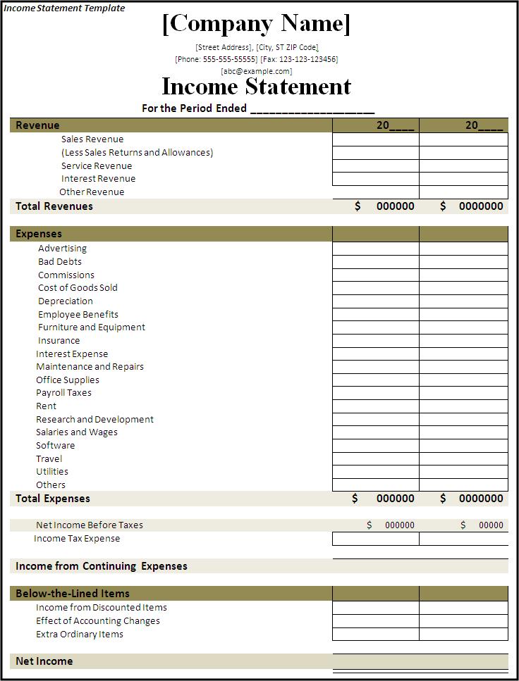 income statement template