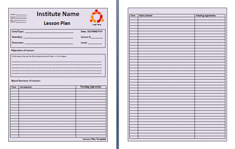 Lesson Plan Template Word